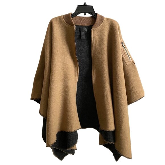 rag & bone Recycled Wool Bomber Poncho One Size Camel Brown Made in Italy - Picture 11 of 11